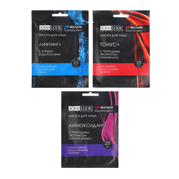 Юниlook набор маска тканевая для лица мультикомпонент, 25мл х 3шт, 3 вида