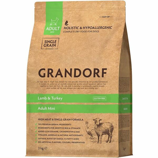 Корм сухой Grandorf для собак мелких пород ягненок с индейкой, 3 кг