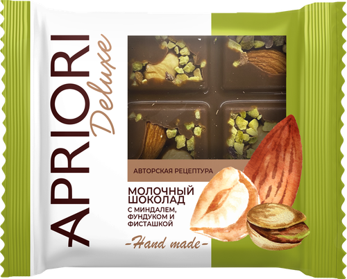 

Шоколад молочный Apriori с миндалем, фундуком и фисташкой 50 г