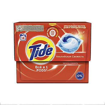 Капсулы для стирки Tide Все в одном Pods Альпийская свежесть, 14 штук