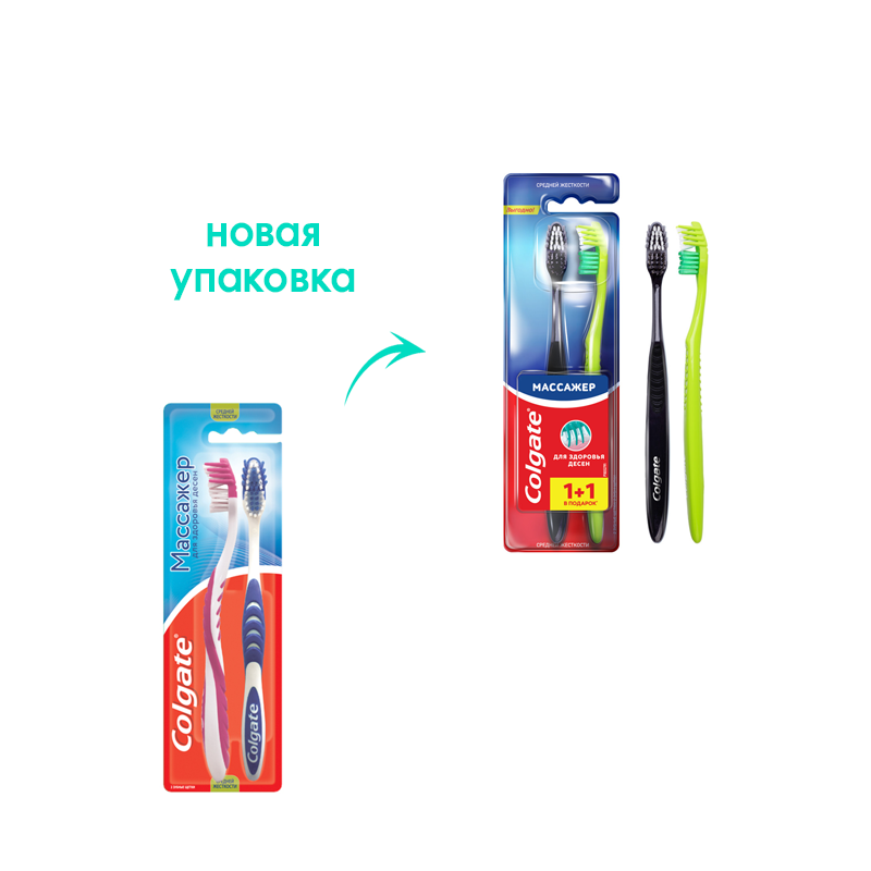 

Зубная щетка Colgate Массажер средней жесткости, цвет в ассортименте, 2 шт.