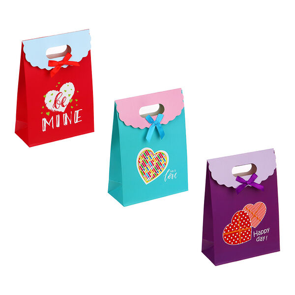 Ladecor пакет-конверт, подарочный, с бантом, бумажный, 14,5x6x21 см, 3 дизайна, сердца, в ассортименте