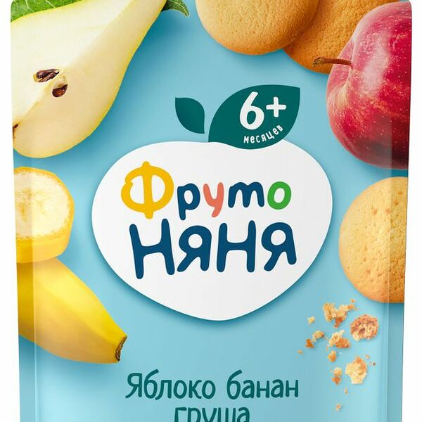 Пюре ФрутоНяня из яблок, бананов и груша с печеньем с 6 месяцев 90 г