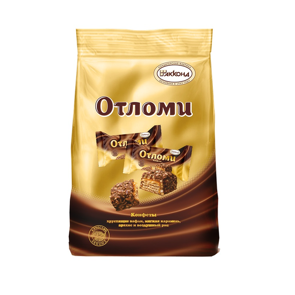 Конфеты оригинальные Отломи Акконд с хрустящими вафлями, мягкой карамелью, арахисом и воздушным рисом 360 г