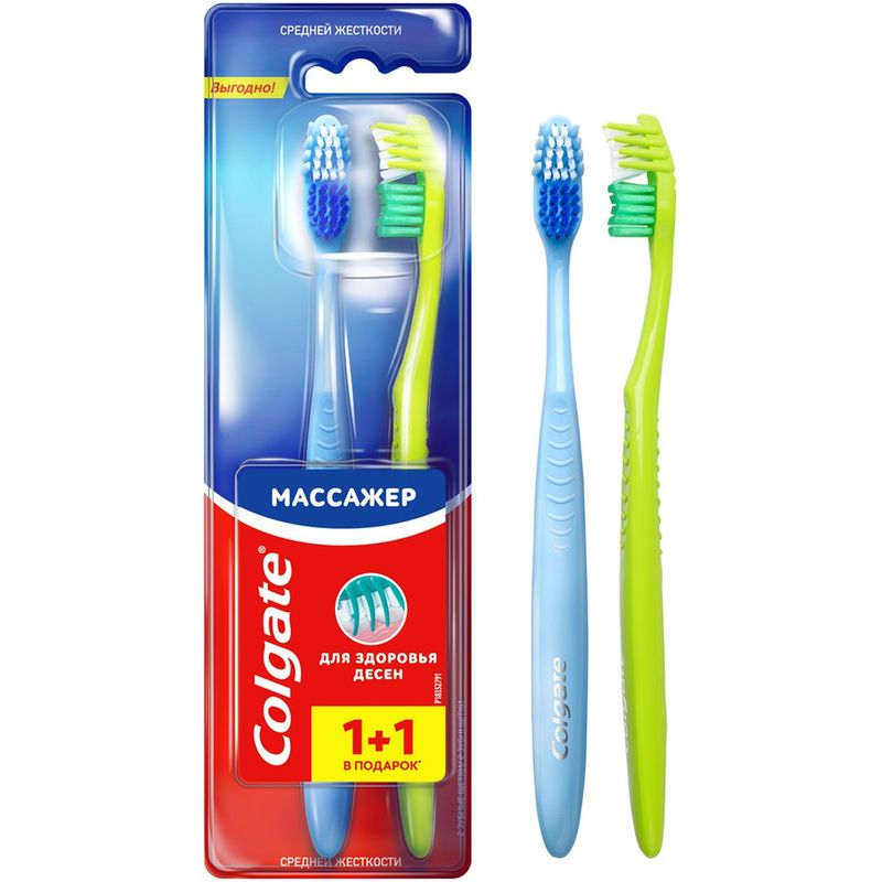 

Зубная щетка Colgate Массажер средней жесткости, цвет в ассортименте, 2 шт.