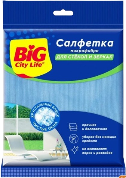 Салфетка из микрофибры д/стекол и зеркал Big City Life 1шт