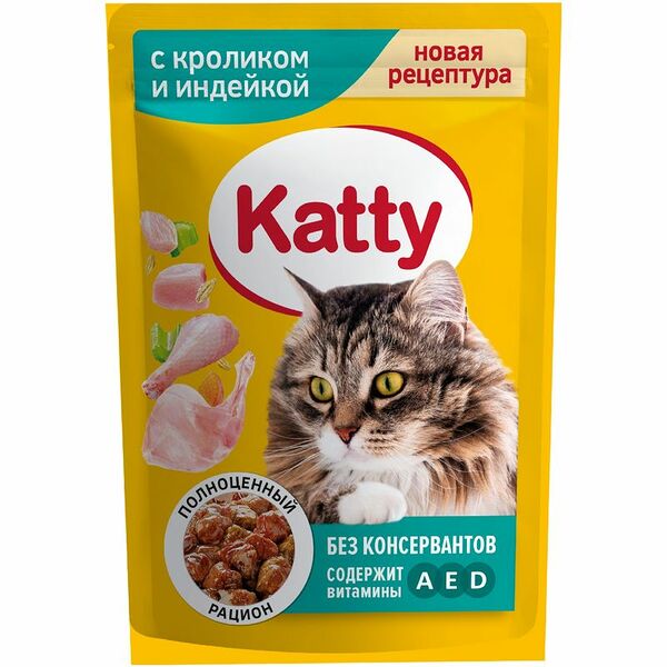 Корм Katty с кроликом и индейкой в соусе для кошек, 85г