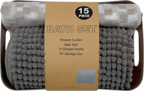 

Набор для ванной Joy Home 3 предмета: коврик 40x60 см, шторка 180x180 см + 12 колец, корзинка, серый