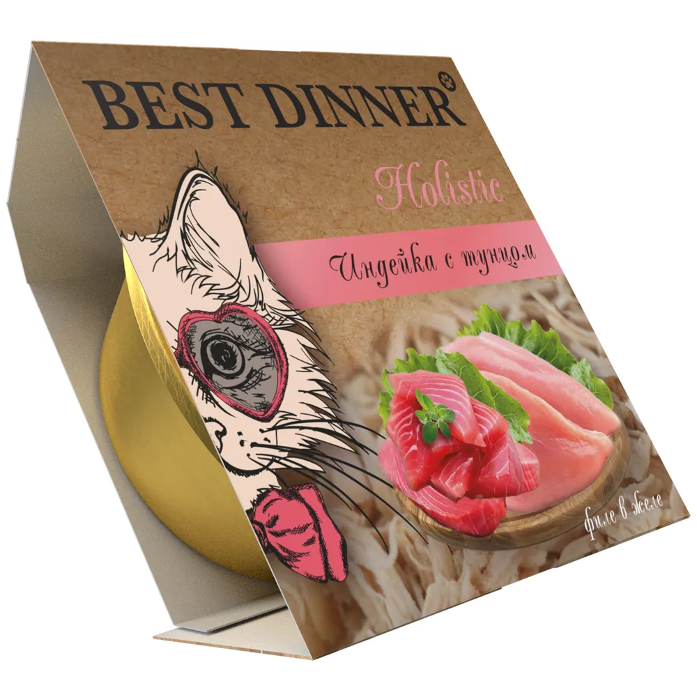 

Влажный корм Best Dinner Holistic для стерилизованных кошек, индейка с тунцом в желе 75 г