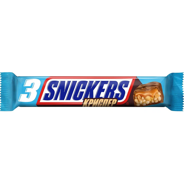 Шоколадный батончик Snickers Криспер с карамелью, арахисом и хрустящими рисовыми шариками 60 г 