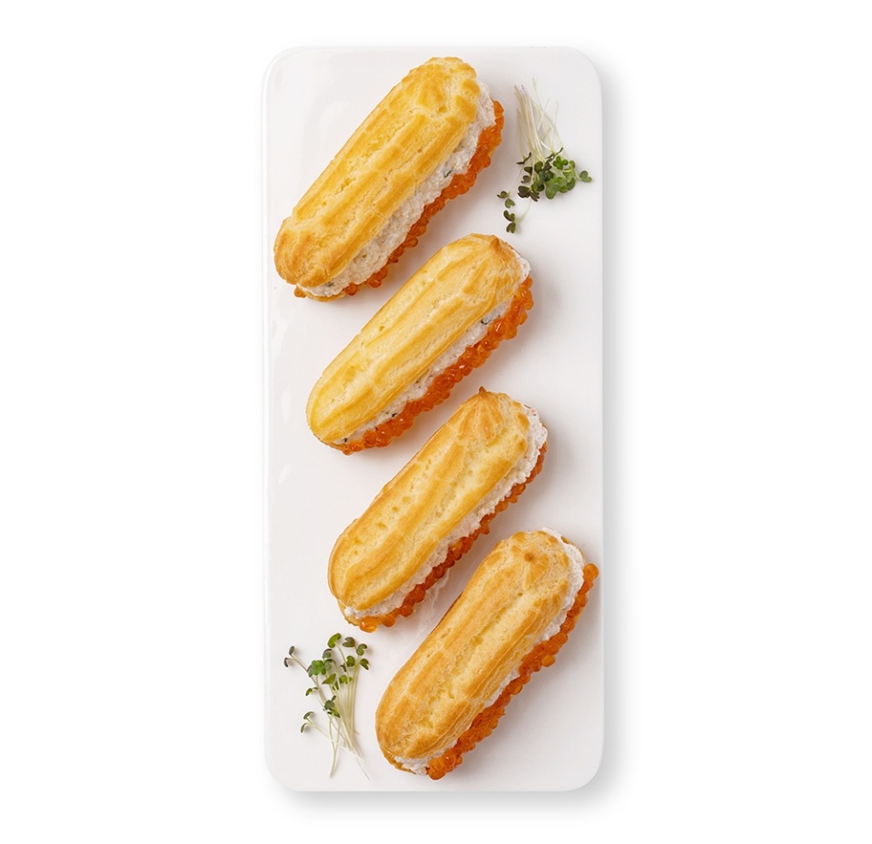 

Эклеры Азбука Вкуса с риетом из судака и креветок и красной икрой 4 шт. х 37 г