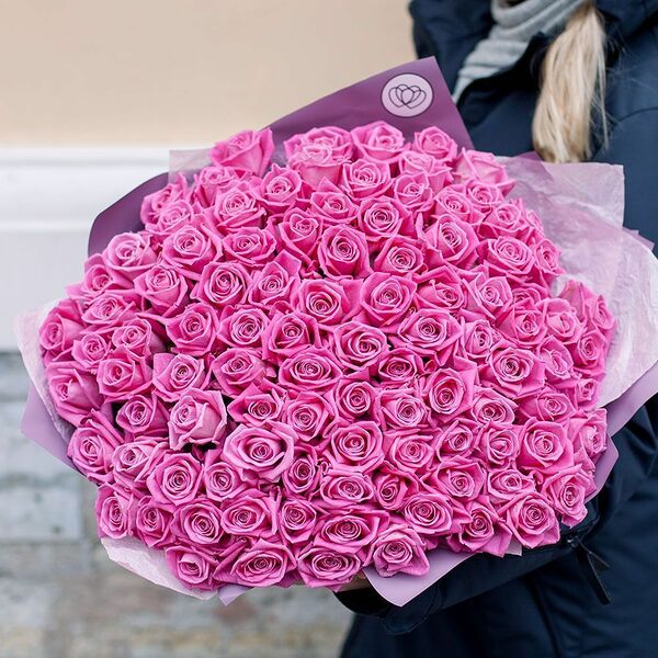 Букет из 101 розовой розы 40 см (Россия)
