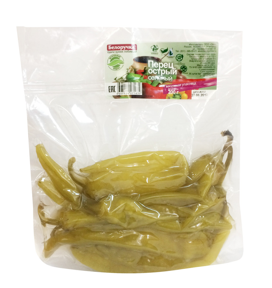 

Перец Белоручка острый соленый 200 г