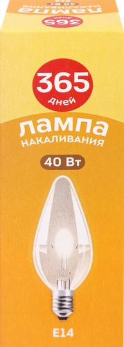 

Лампа накаливания 365 дней Свеча 40Вт, Е14 теплый свет, Арт. ДС230-40-1