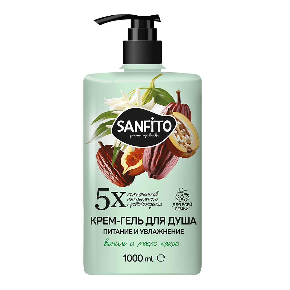 

Крем-гель для душа Sanfito Ваниль и масло какао питание и увлажнение 1 л