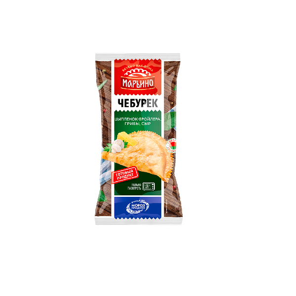 Изделие кулинар из мяса ц/б руб в тесте зам Чебурек жареный Марьино с мясом ц/б грибами сыром 130г