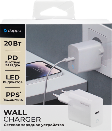 

Сетевое зарядное устройство DEPPA сетевое USB Type-C, Power Delivery, 20Вт, белый
