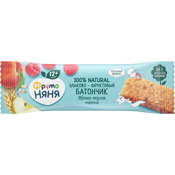 Батончик фруктово-злаковый детский ФрутоНяня яблоко-персик-малина с 12 месяцев 25 г