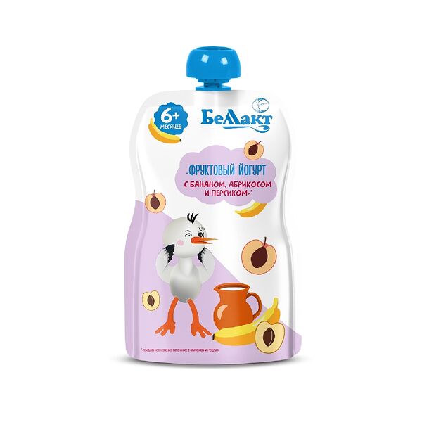 Пюре фруктовое Беллакт с йогурт с банан абрикосом и персиком 90г пауч ДП