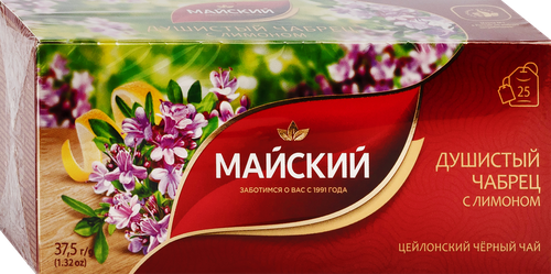 

Чай черный Майский Душистый чабрец с лимоном 25 пакетиков х 1.5 г