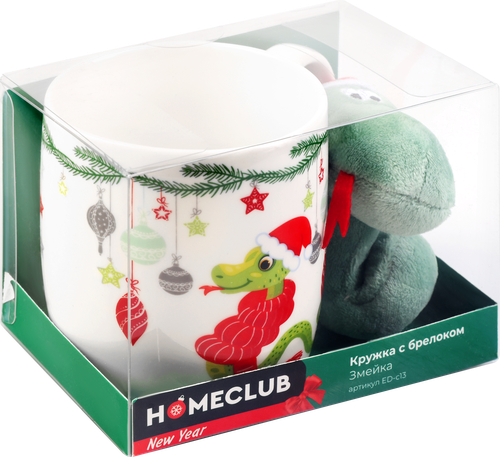 

Кружка Homeclub Змейка с брелоком 350мл, фарфор, в ассортименте