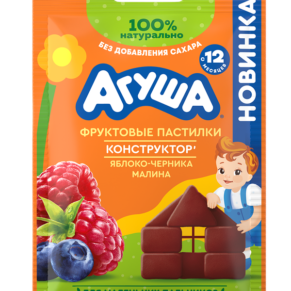 Пастилки фруктовые Агуша Яблоко, черника и малина с 12 месяцев 12 г