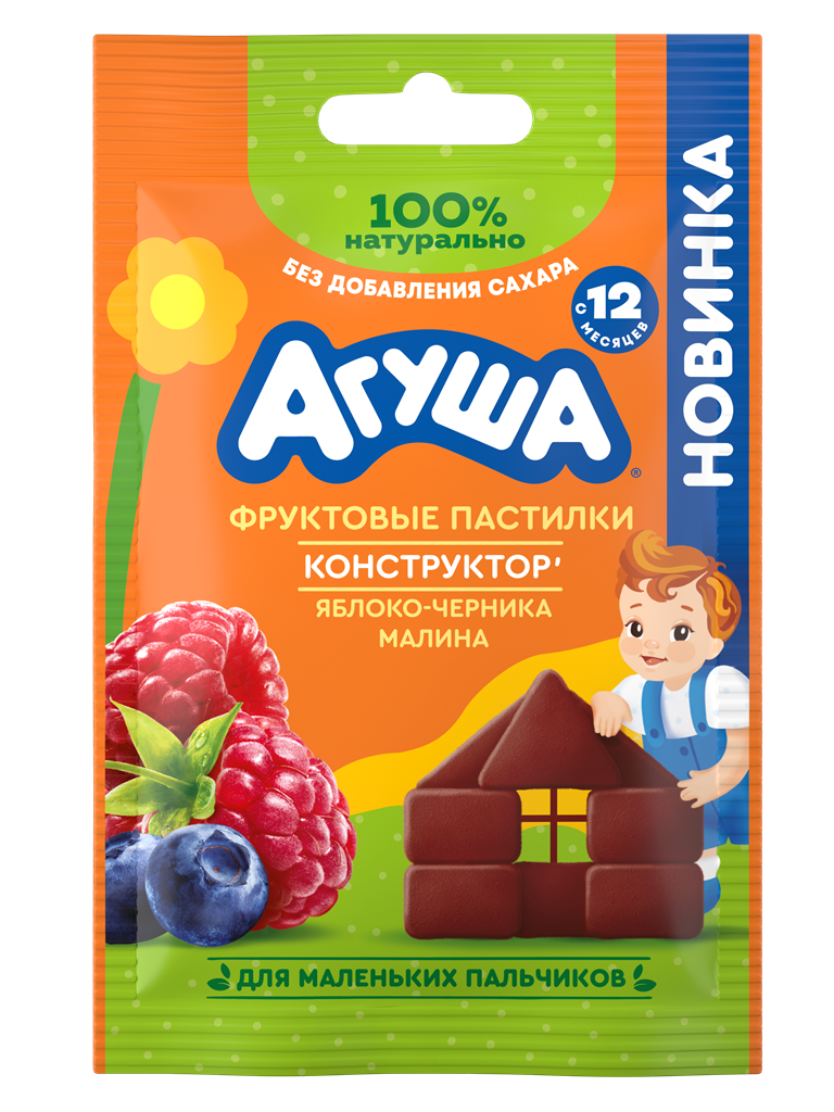 

Пастилки фруктовые Агуша Яблоко, черника и малина с 12 месяцев 12 г