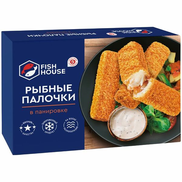 Палочки рыбные Fish House Theragra Chalcogramma в панировке 350 г