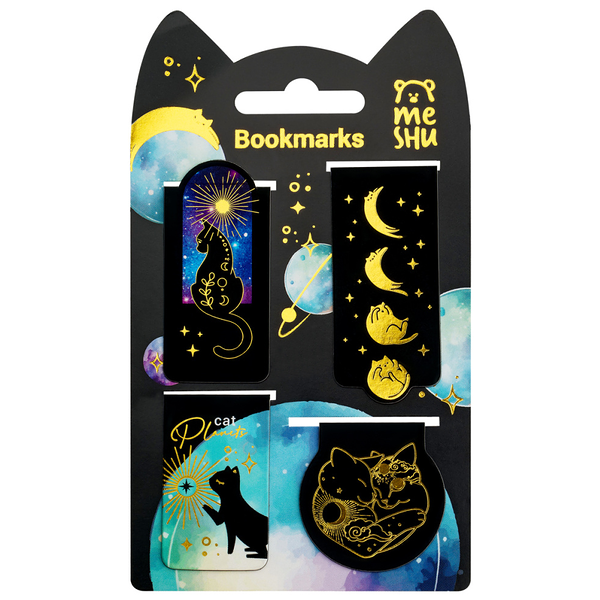 Закладки Meshu магнитные для книг Moon cat софт-тач, фольга 4 шт
