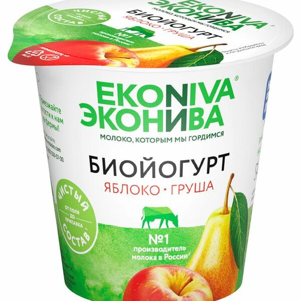 Биойогурт «ЭкоНива» с яблоком и грушей 2,8%, 125 г