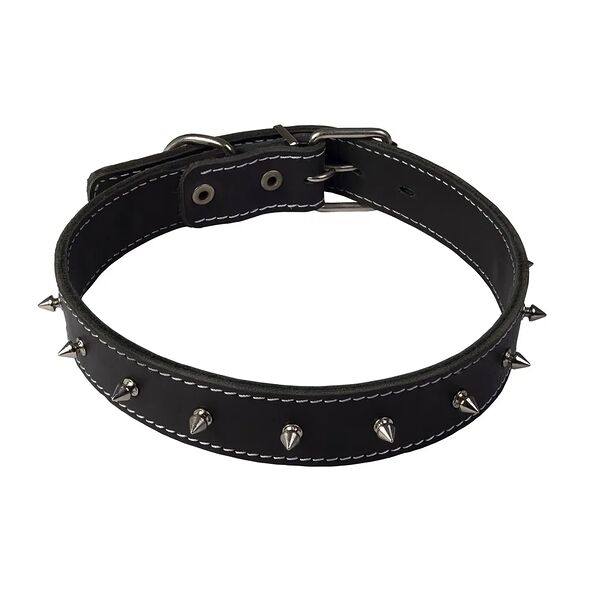 Каскад ошейник с шипами кожаный двойной 44-53 см.