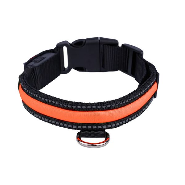 Ошейник светящийся нейлоновый для собак, L, 51-61 см, оранжевый