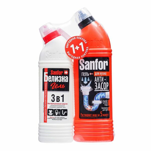 Набор Sanfor Средство для труб 750 г + Белизна гель с комплексным действием 500 г