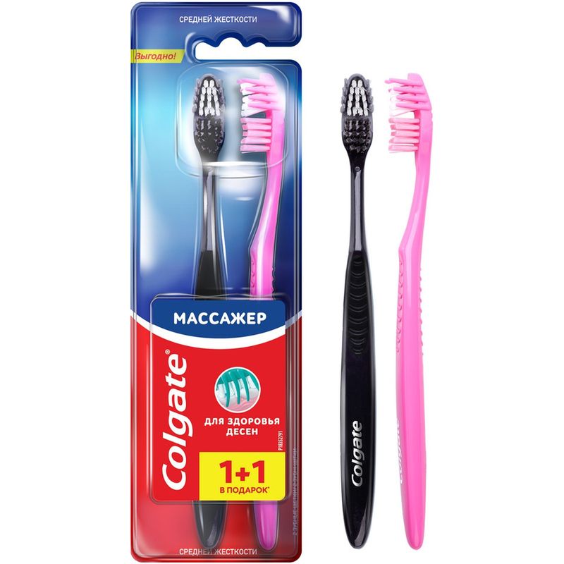

Зубная щетка Colgate Массажер средней жесткости, цвет в ассортименте, 2 шт.