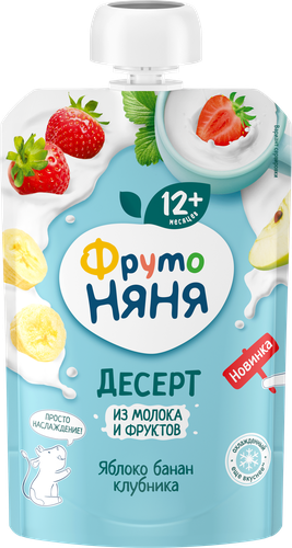 

Десерт ФрутоНяня из молока и фруктов Яблоко-банан-клубника с 12 месяцев 90 г