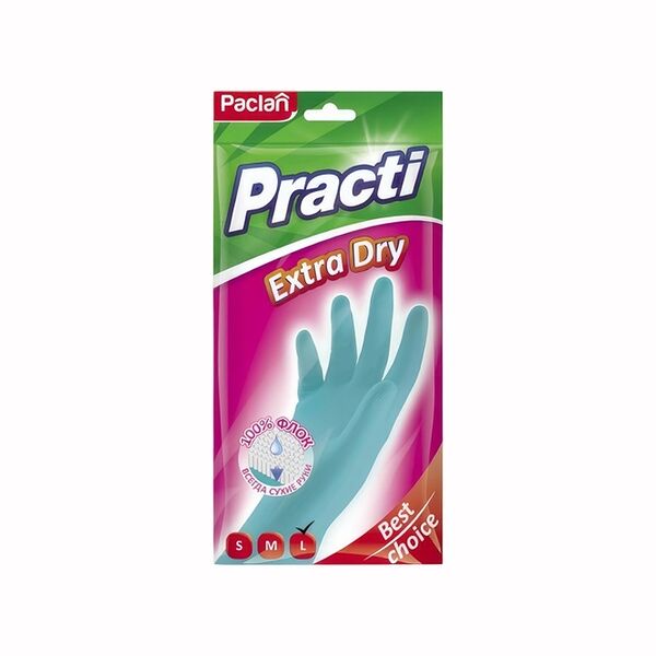 Перчатки резиновые Paclan Practi Extra Dry с флокированным покрытие размер L, 1 пара