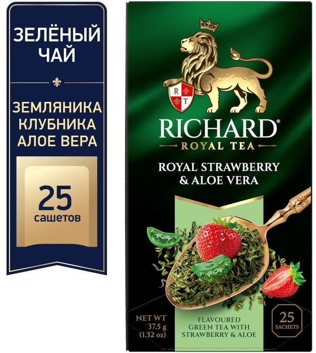 

Чай зеленый Richard Royal Strawberry & Aloe Vera клубника и алоэ 25 пакетиков 37.5 г