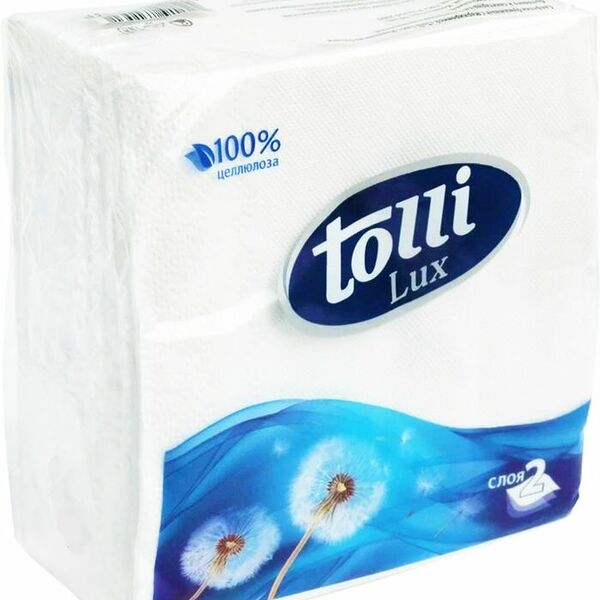 Салфетки Tolli Lux бумажные белые 2-х слойные 100 шт