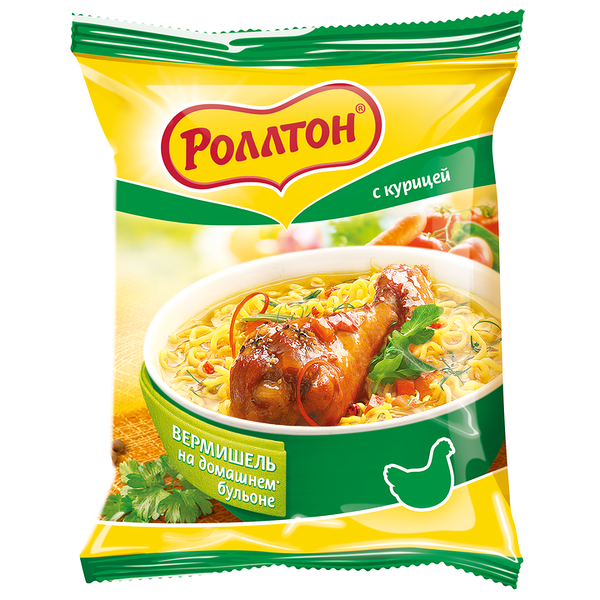 Вермишель Роллтон на домашнем бульоне со вкусом курицы 60г