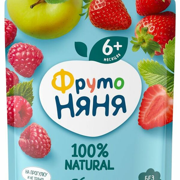 Десерт ФрутоНяня из яблок, клубники и малины, 90 г