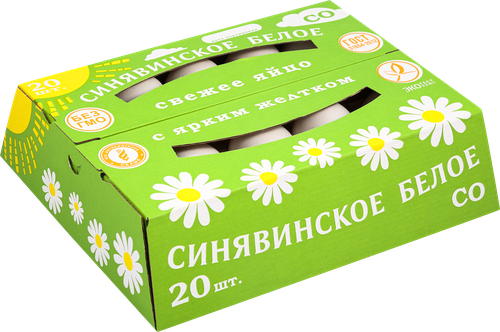 

Яйцо куриное Синявинское белое СO 20 шт 1.4 кг
