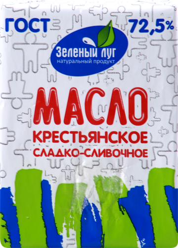

Масло сладко-сливочное Зеленый луг Крестьянское 72.5% 150 г