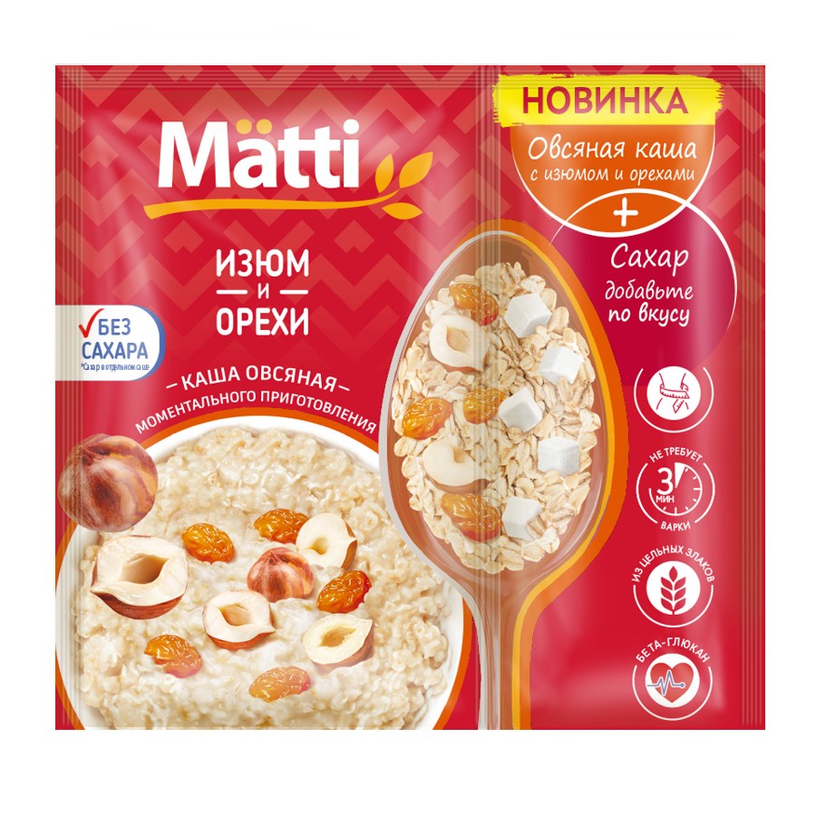 

Каша овсяная Matti с изюмом и орехами 40 г