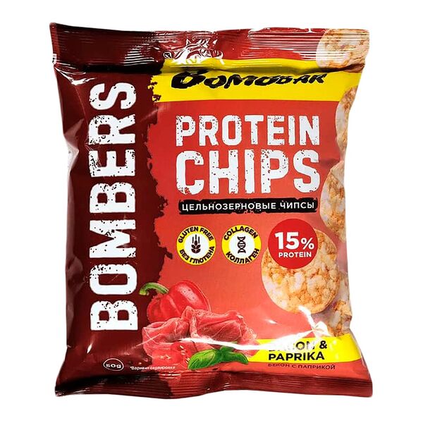 Протеиновые чипсы Bombbar цельнозерновые Бекон с паприкой без глютена 50 г