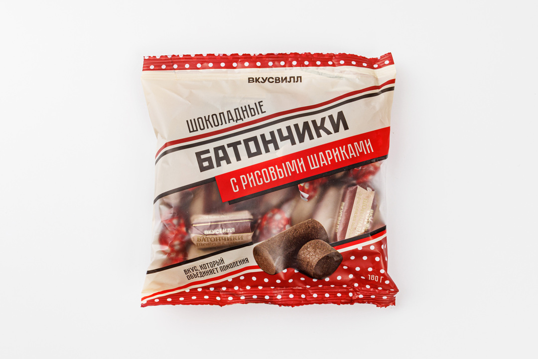 

Батончики шоколадные ВкусВилл с Рисовыми шариками 180 г
