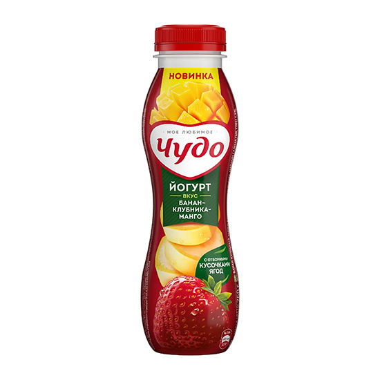 Йогурт питьевой Чудо Банан-клубника-манго 1.9% без змж 260 г