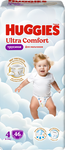 Подгузники-трусики Huggies Ultra Comfort для мальчиков №4, 9-14 кг, 46 шт.