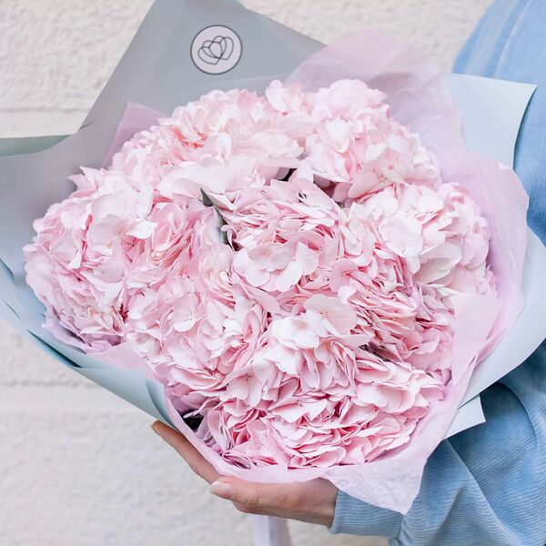 Букет из 7 розовых гортензий