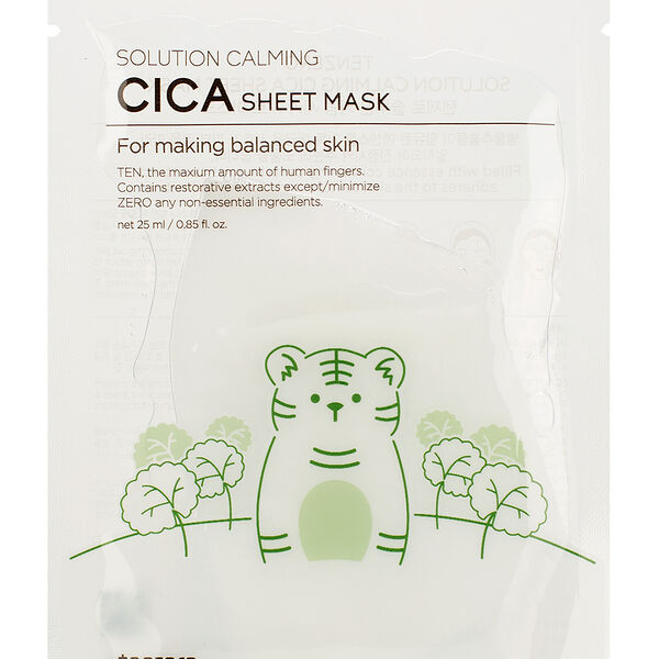 Восстанавливающая тканевая маска для лица с экстрактом центеллы азиатской Tenzero Solution Calming Cica 25 мл