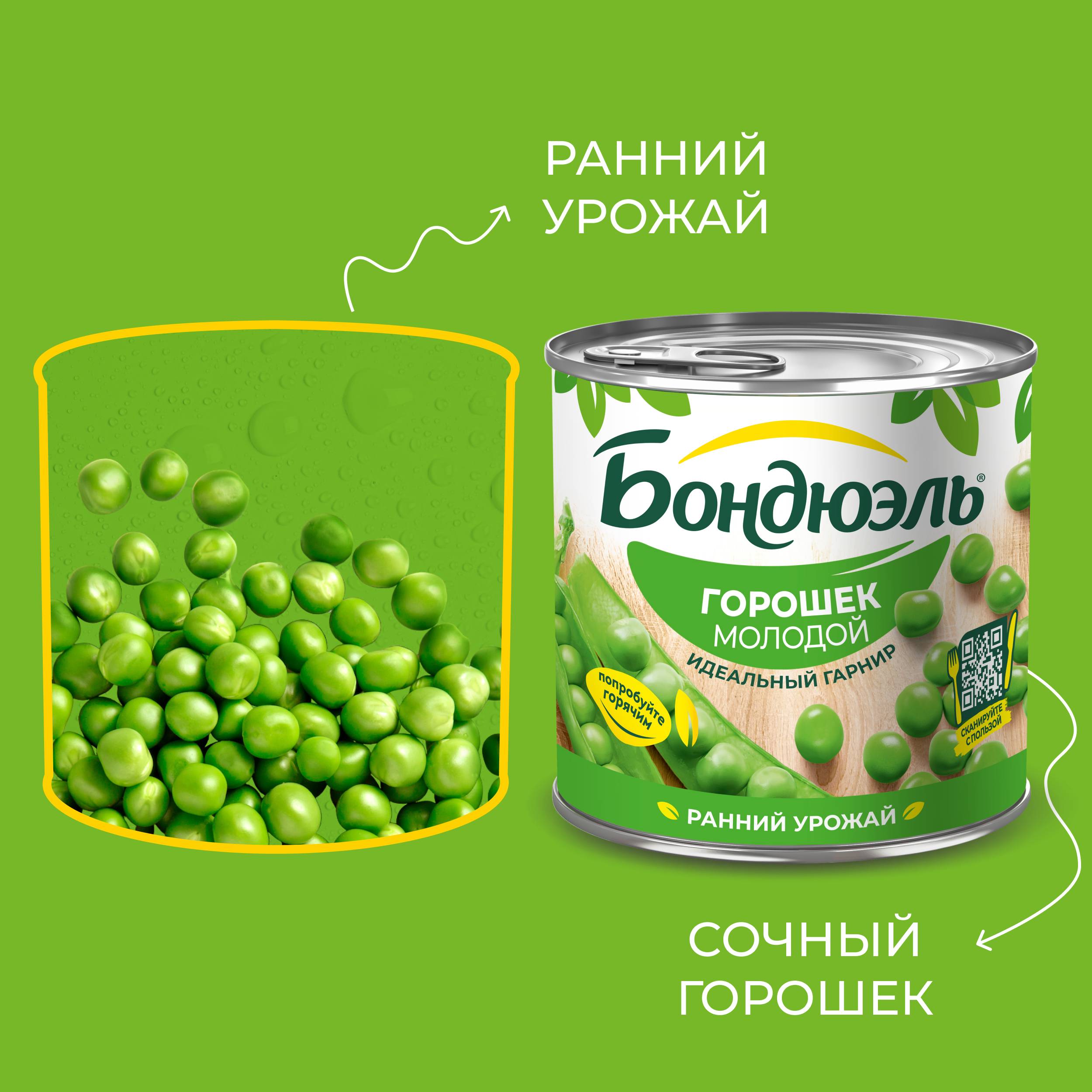 

Горошек консервированный Бондюэль молодой 400 г